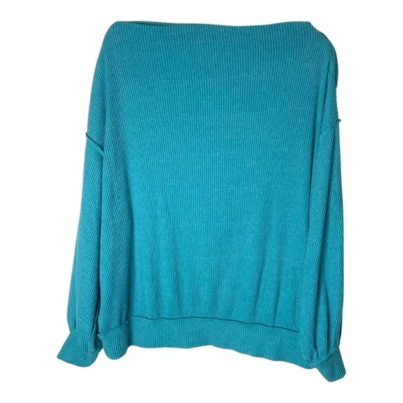 We the Free Free People Main Squeeze Hacci Top Aqua Bright Blue Sweater Sz Small - Picture 3 of 7
